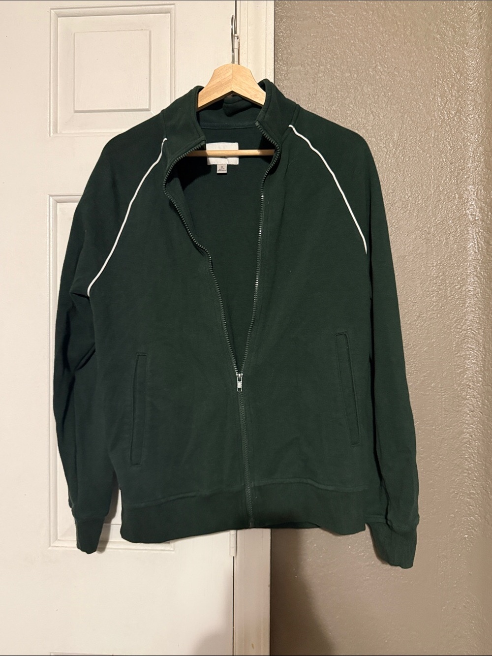 Goodfellow & Co Dark Green Full-Zip Bomber Jacket with White Piping
